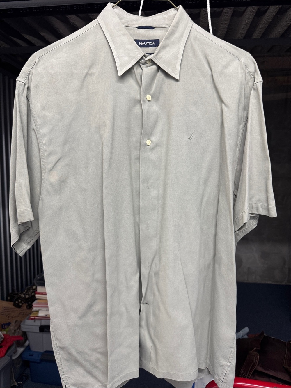 Nautica Men's Short Sleeve Button-Down Shirt in Sage green . XL
